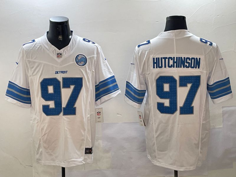 Men Detroit Lions #97 Hutchinson White three generations 2024 Nike Limited NFL Jersey style 2